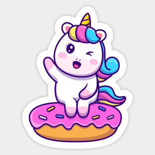 Cute Unicorn Sitting On Doughnut Sticker